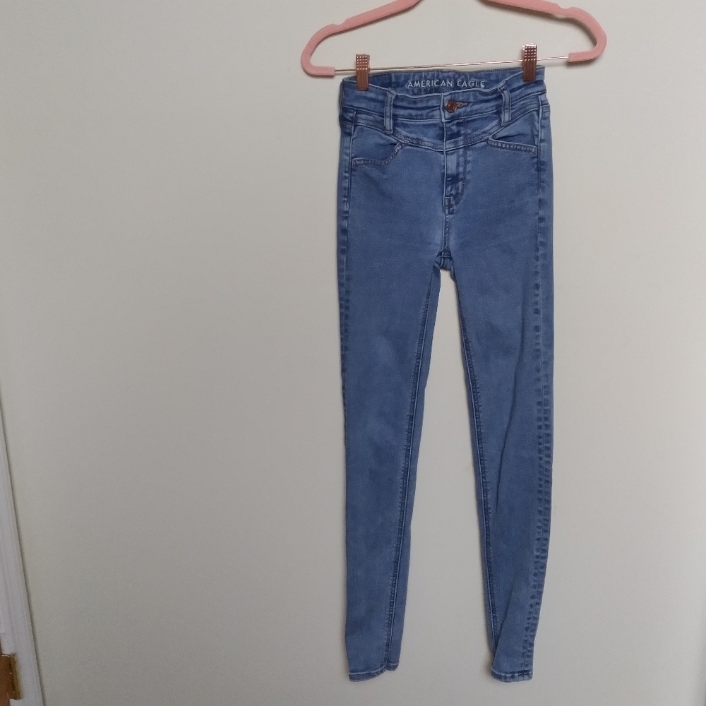 American Eagle Super Hi Rise Jegging Light Wash Stretch Denim Jeans Size 00
